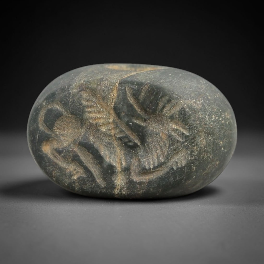 Ancient Stone Hemispherical Stamp Seal - Near Eastern Mythical Creature Figure, 18AN (1 of 2)