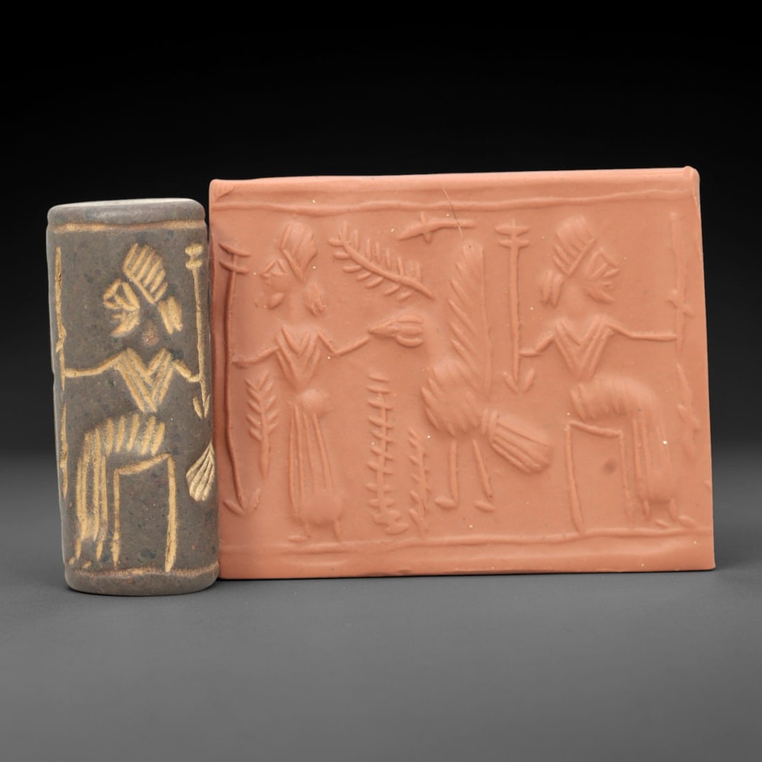 Ancient Steatite Cylinder Seal - Mesopotamian Figural Ritual Scene, 84ZR (1 of 2)