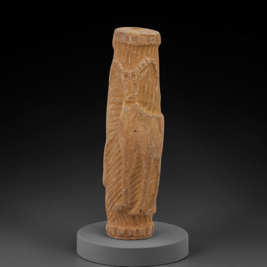 Ancient Limestone Cylinder Bead - Carved Relief Figurine, 56AH (1 of 3)