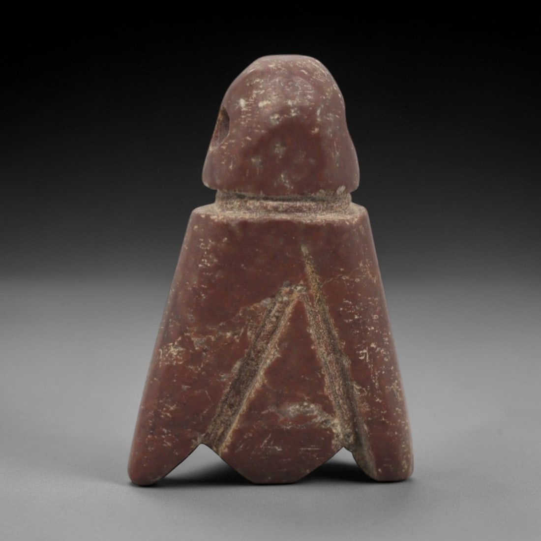 Ancient Egyptian Red Stone Fly Amulet - Carved Pendant Figure, 1ZV: This amulet is carved from a rich, deep red stone with natural mineral veining, likely brecciated jasper or red steatite, featuring a stylized ancient Egyptian fly form. The piece displays a distinct