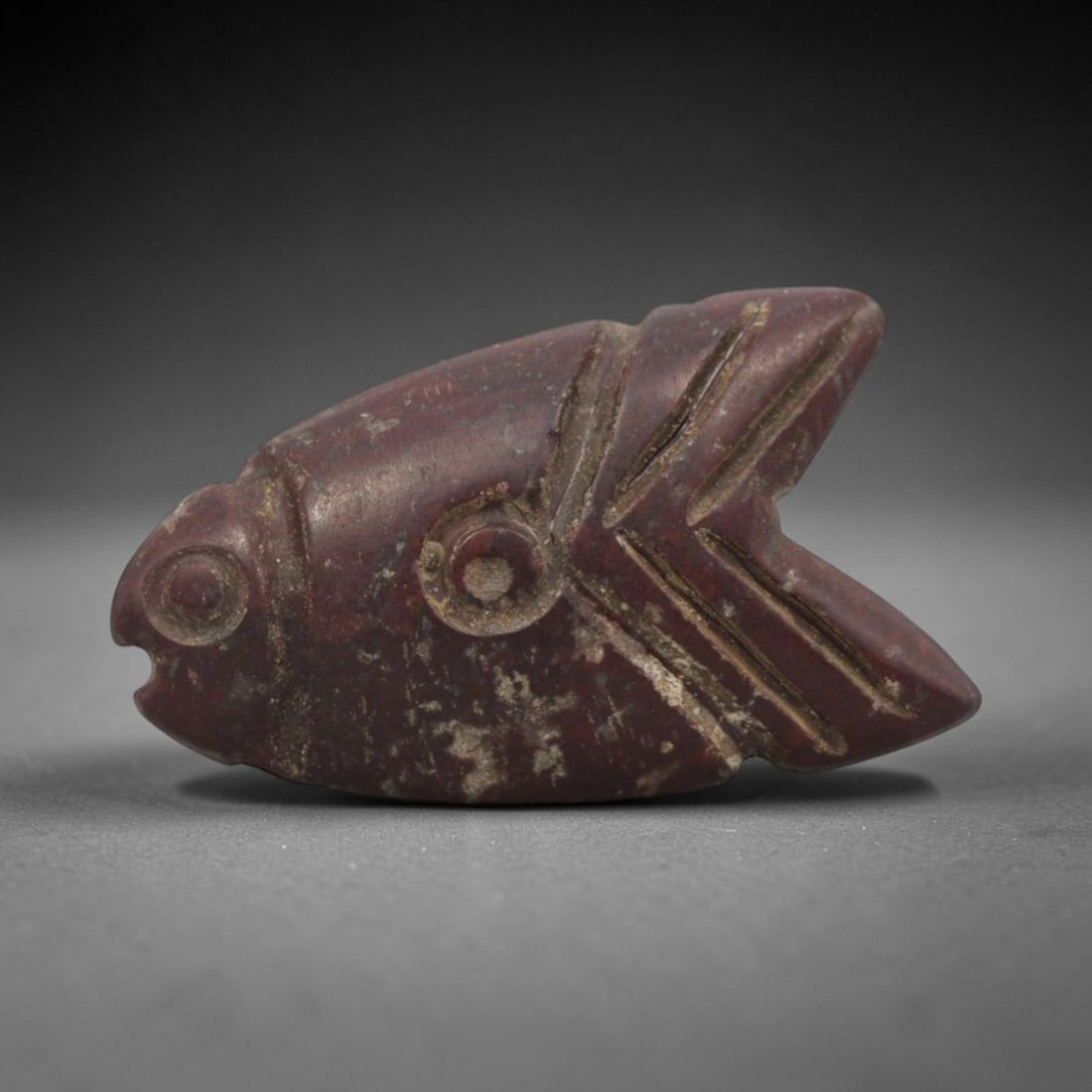 Ancient Egyptian Dark Red Stone Fish Amulet - Carved Pendant Figure, 12ZV (1 of 2)