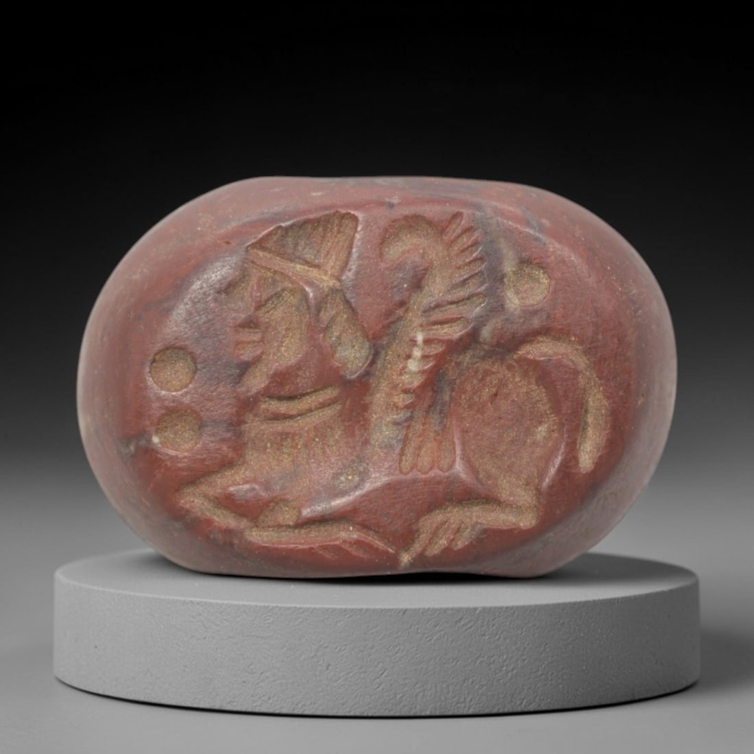Ancient Stone Hemispherical Stamp Seal - Near Eastern Mythical Creature Figure, 90ZS (1 of 2)