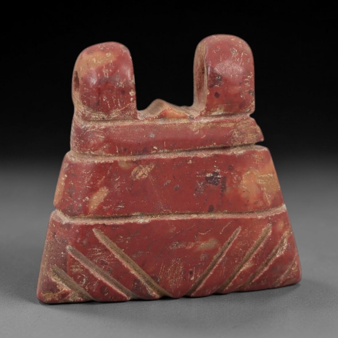 Ancient Egyptian Stone Amulet - Rectangular Grid Carving, 94AE: Carved from stone, this ancient Egyptian amulet features a rectangular form with a grid pattern incised across its surface, a design typical of protective amulets from the Late Period (c. 664-332 BCE)