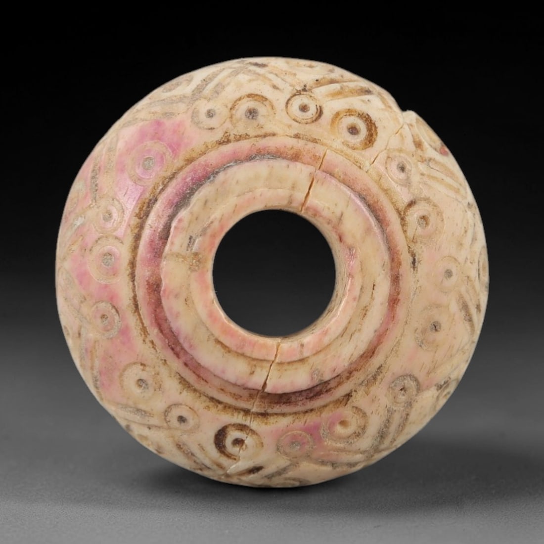 Ancient Near Eastern Bone Spindle Whorl - Dot-in-Circle Motif, 77AH (1 of 2)