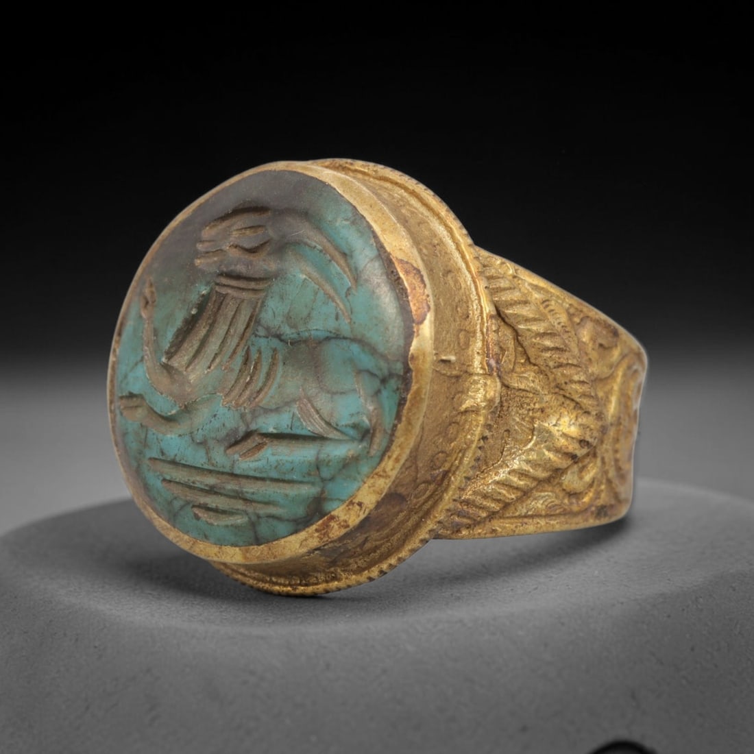 Antique Qajar Dynasty Turquoise Intaglio Ring - Size 7 US, 78ZX - 2