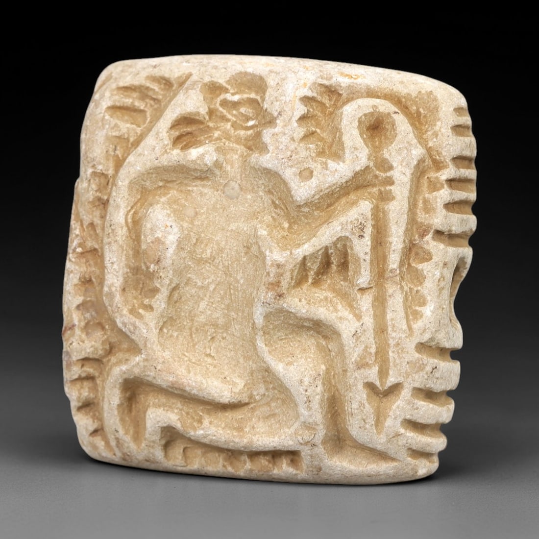 Ancient Limestone Double Convex Relief Plaque - Near Eastern Ritual Relic, 51AN (1 of 2)