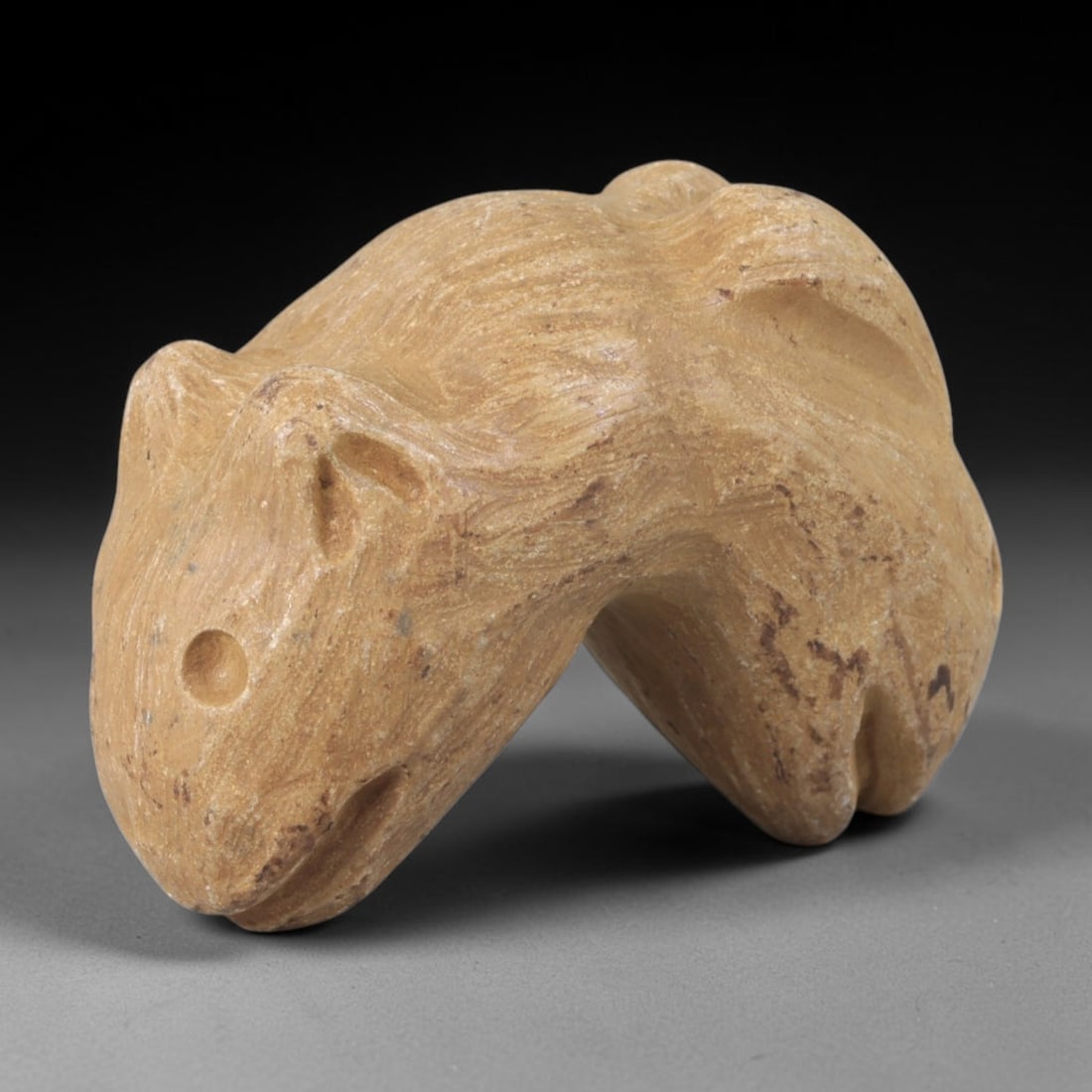 Ancient Stone Double Zoomorphic Head Amulet - Near Eastern Figurine, 24FY (1 of 2)