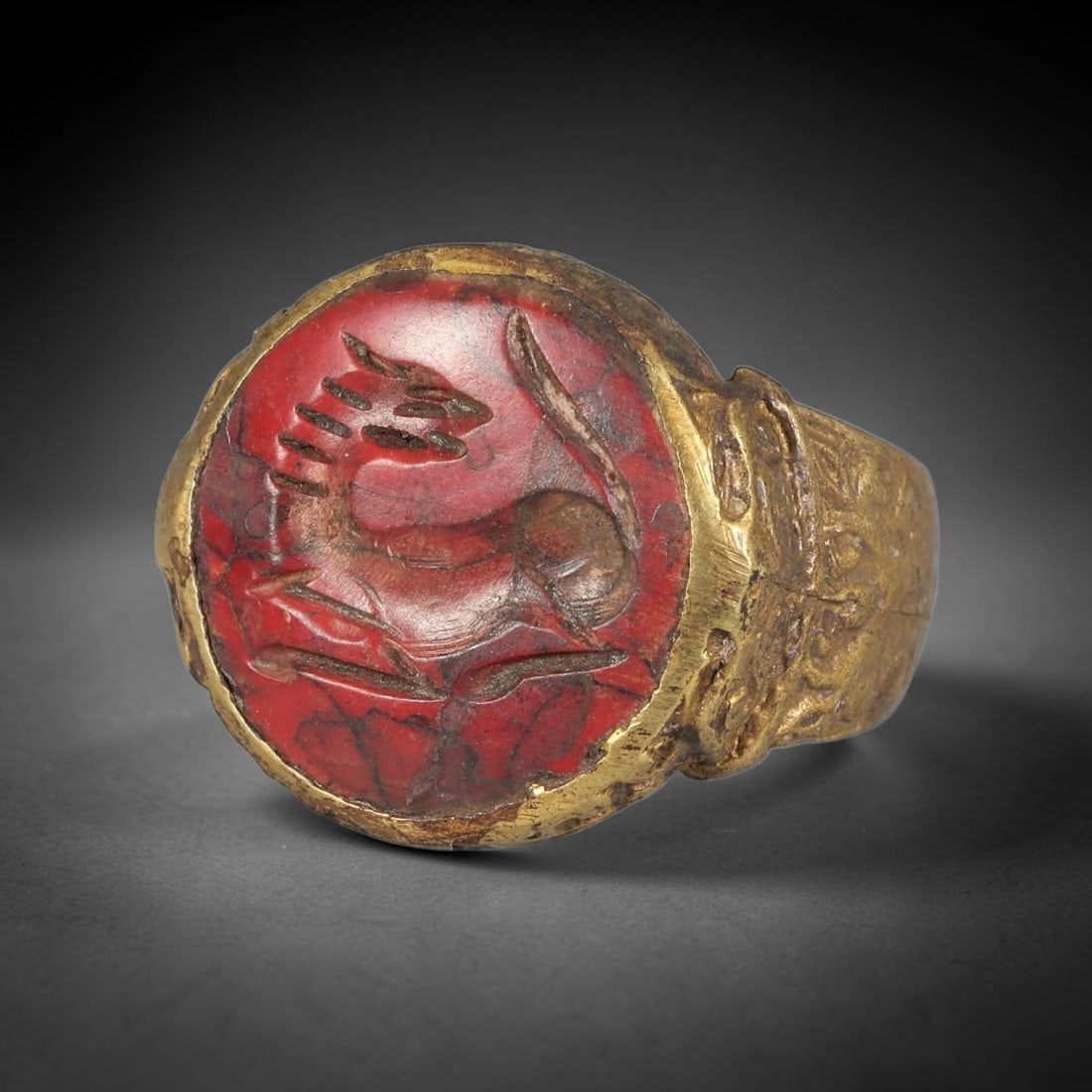 Antique Qajar Dynasty Brass Intaglio Ring - Size 7 US, 87BA (1 of 2)