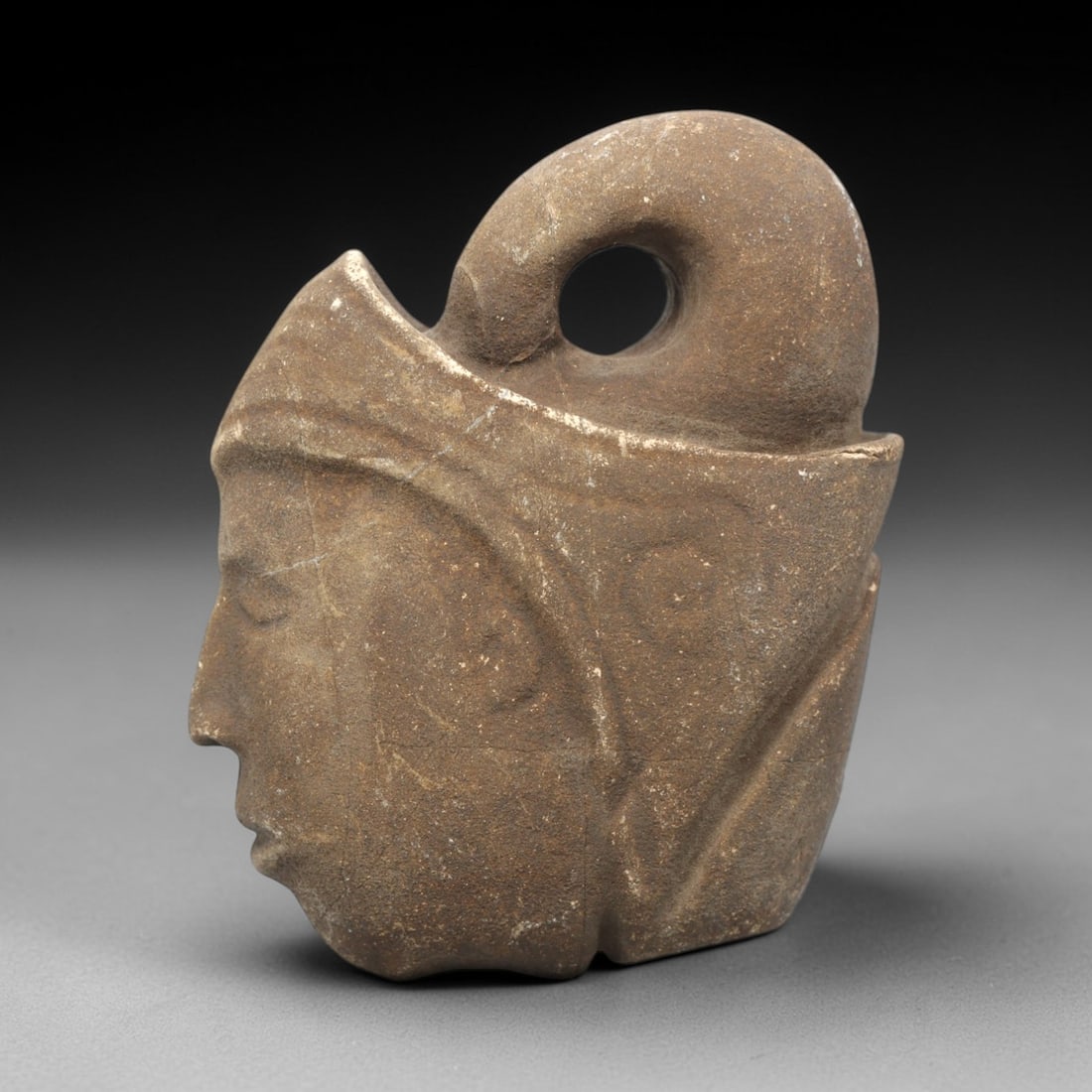 Ancient Stone Head Amulet - Near Eastern Anthropomorphic Figurine, 89ZV (1 of 2)