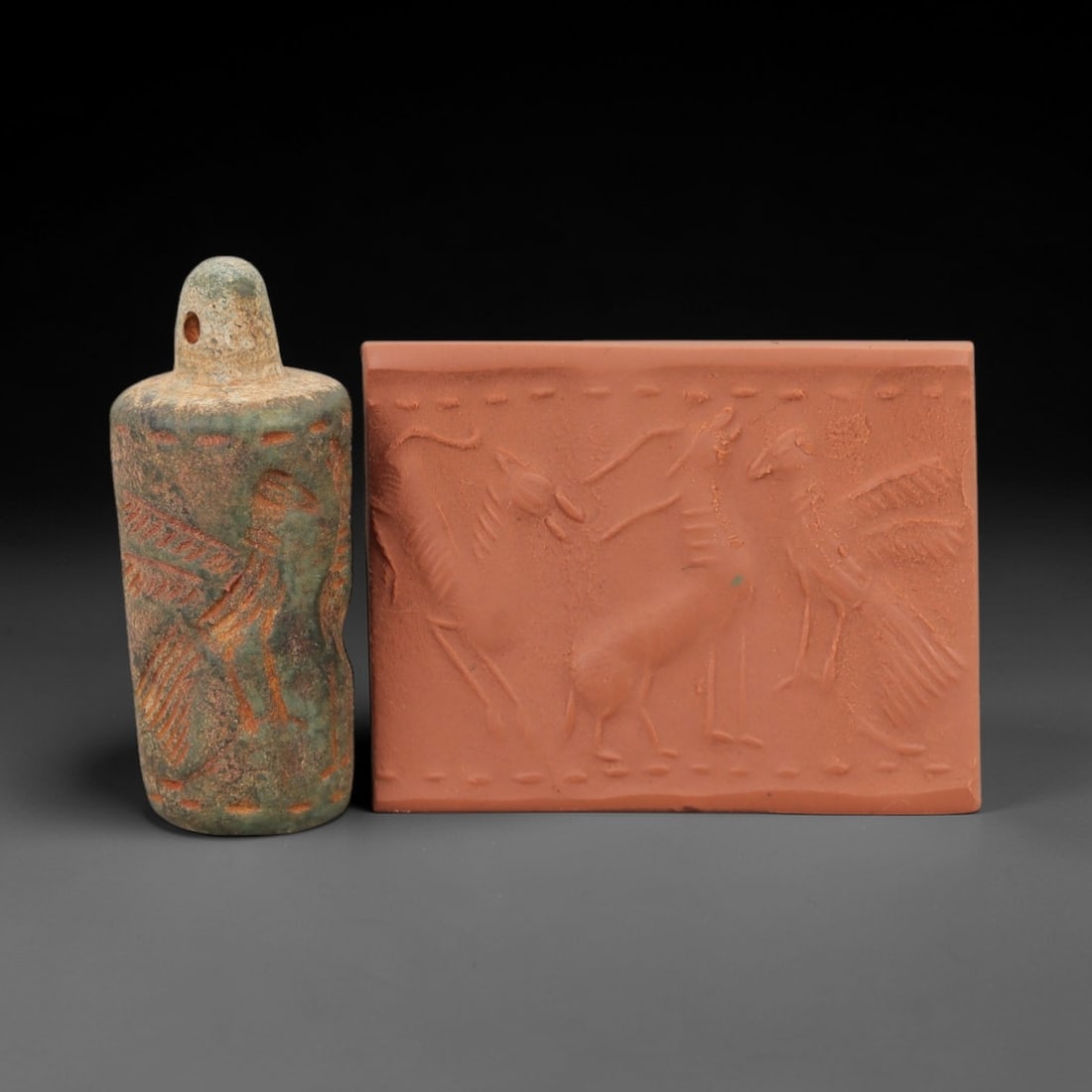 Ancient Near Eastern Cylinder Seal Amulet with Mythological Scene - Mesopotamian Figurine, 85AJ (1 of 2)