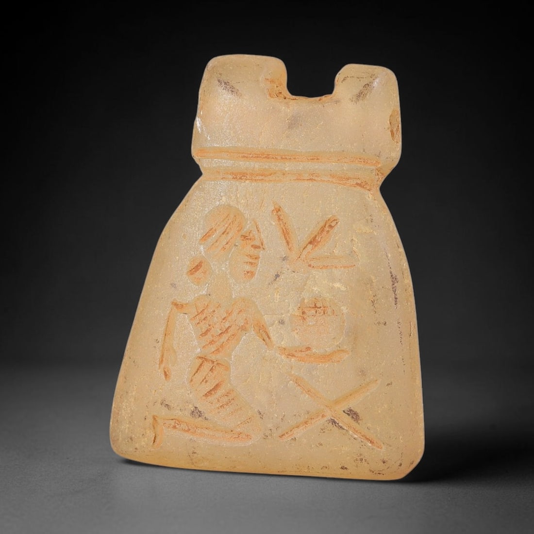 Ancient Chalcedony Kneeling Figure Amulet - Near Eastern Carved Pendant, 25BA (1 of 2)