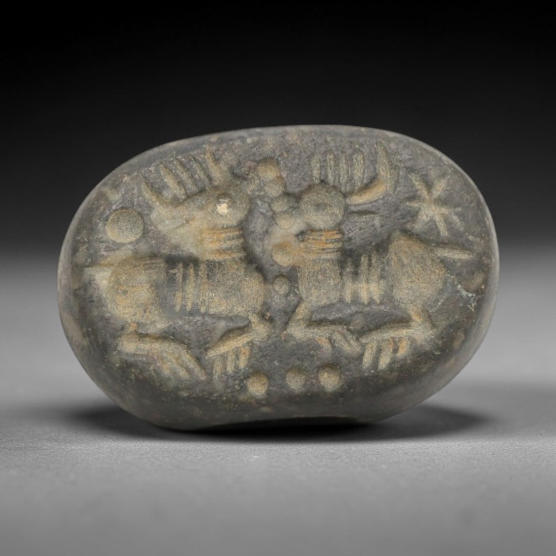 Ancient Stone Hemispherical Stamp Seal - Near Eastern Animal Pair Figure, 57ZS (1 of 2)