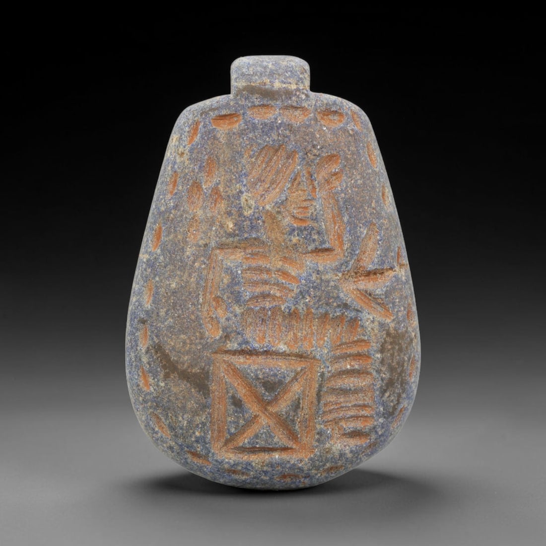 Ancient Lapis Lazuli Amulet - Near Eastern Seated Figure, 61ZX (1 of 2)