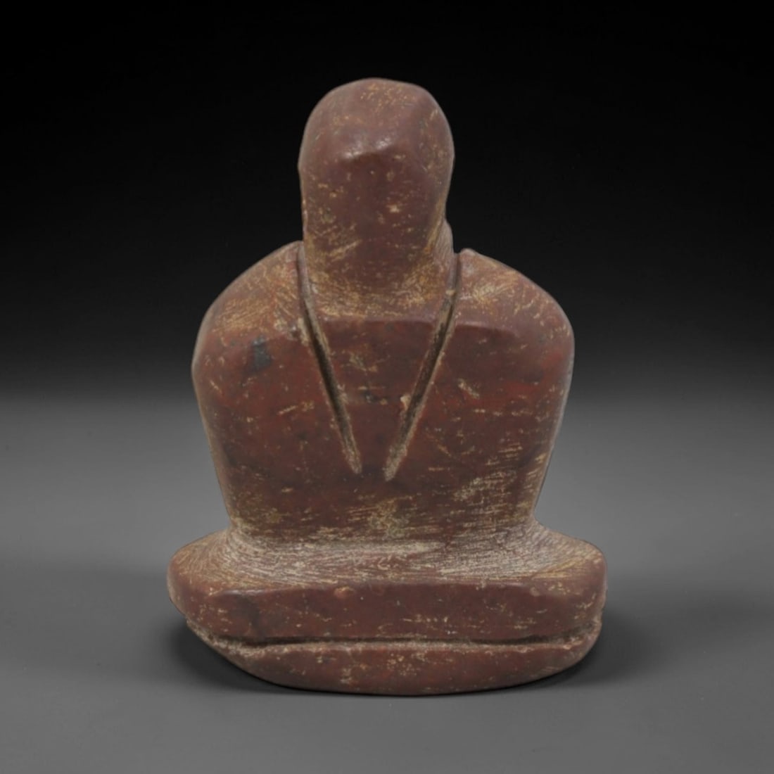 Ancient Red Stone Seated Figure Idol - Near Eastern Miniature Figurine, 4XQ (1 of 2)