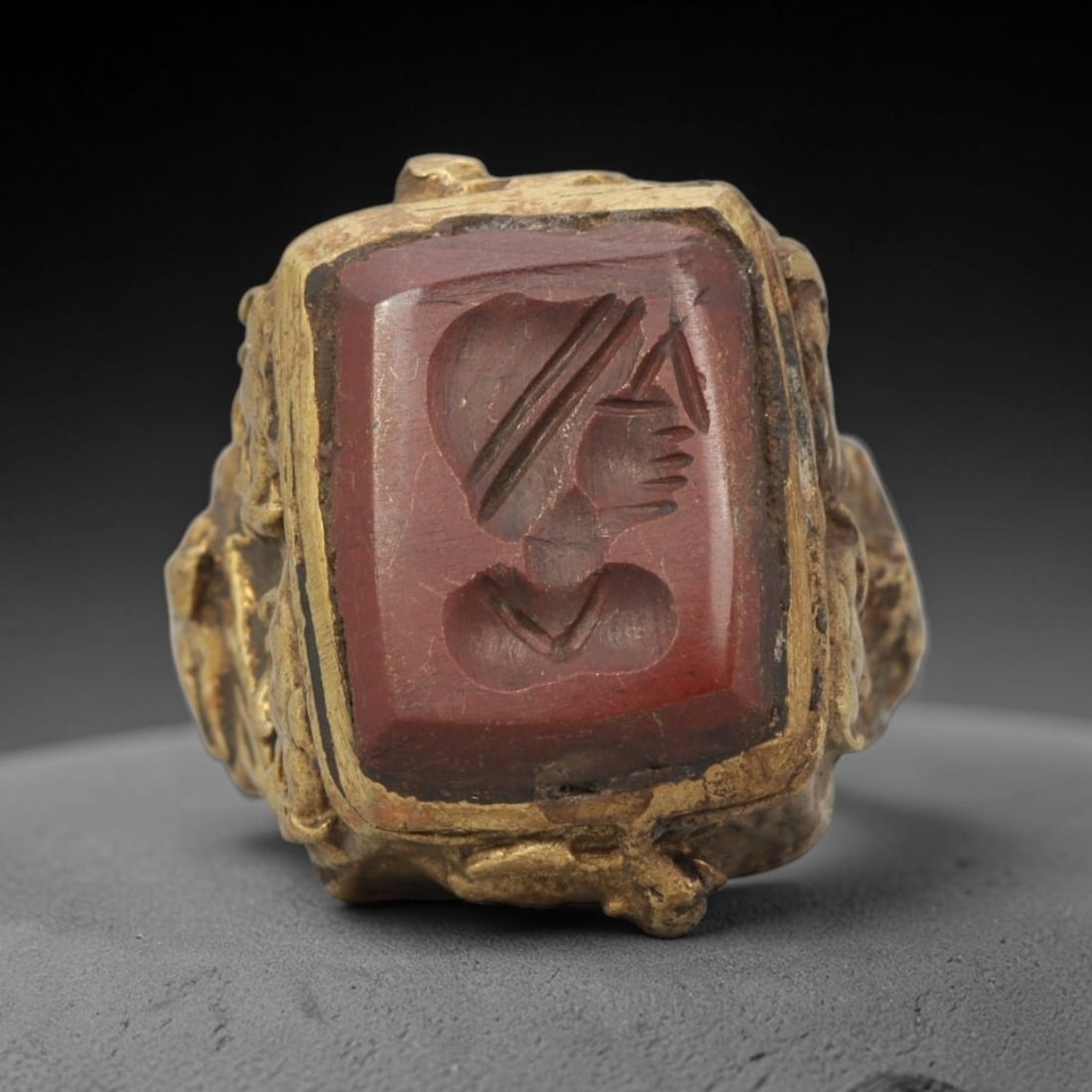 Antique Qajar Dynasty Brass Carnelian Intaglio Ring - Size 6 US, 86ZX (1 of 2)