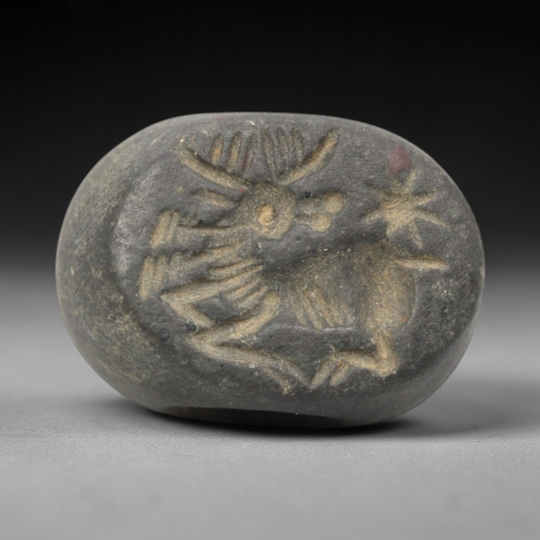 Ancient Stone Hemispherical Stamp Seal - Near Eastern Ibex Star Figure, 87ZS (1 of 2)