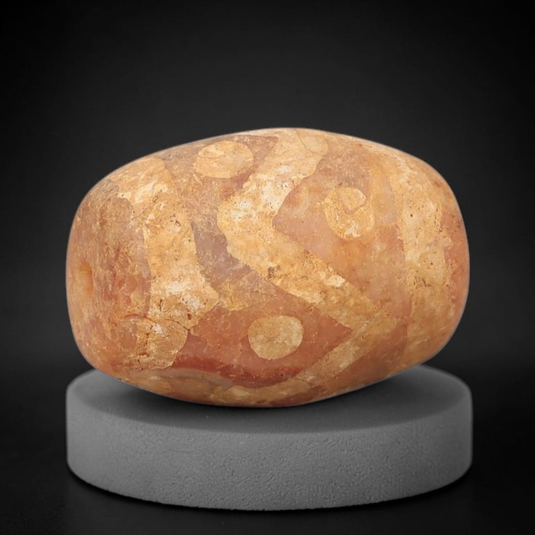 Ancient Carnelian Bead - Gandhara Etched Amulet, 17BD: This ancient Gandhara etched carnelian bead originates from archaeological excavations, crafted from rich reddish-orange carnelian with hand-etched geometric cross and circular motifs characteristic o