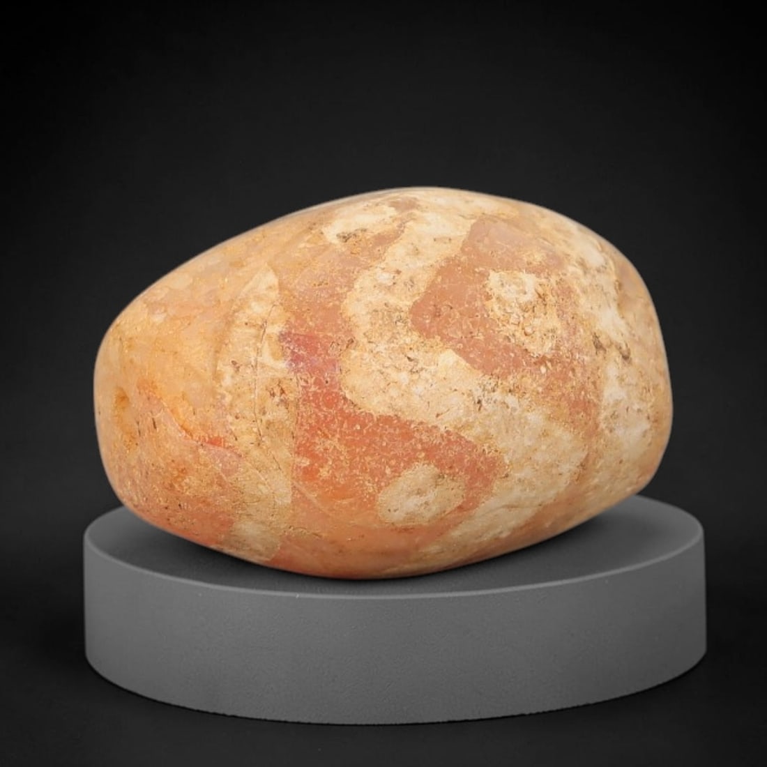 Ancient Carnelian Bead - Gandhara Etched Amulet, 53BD: This ancient Gandhara etched carnelian bead originates from archaeological excavations, crafted from translucent pinkish-orange carnelian with hand-etched abstract geometric motifs characteristic of G