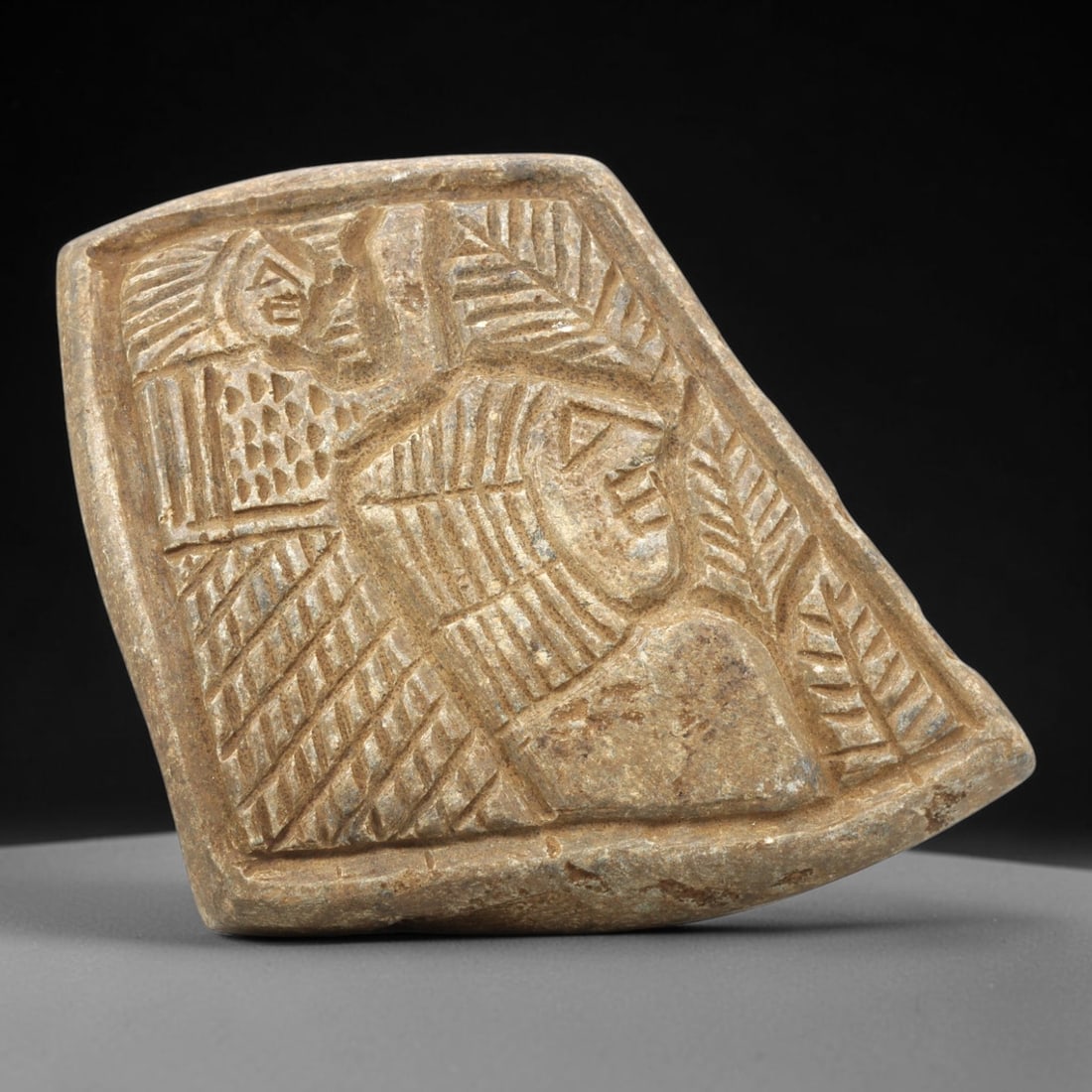 Ancient Stone Plaque Relief - Near Eastern Dual Human Figural Plaque, 16ZY (1 of 2)