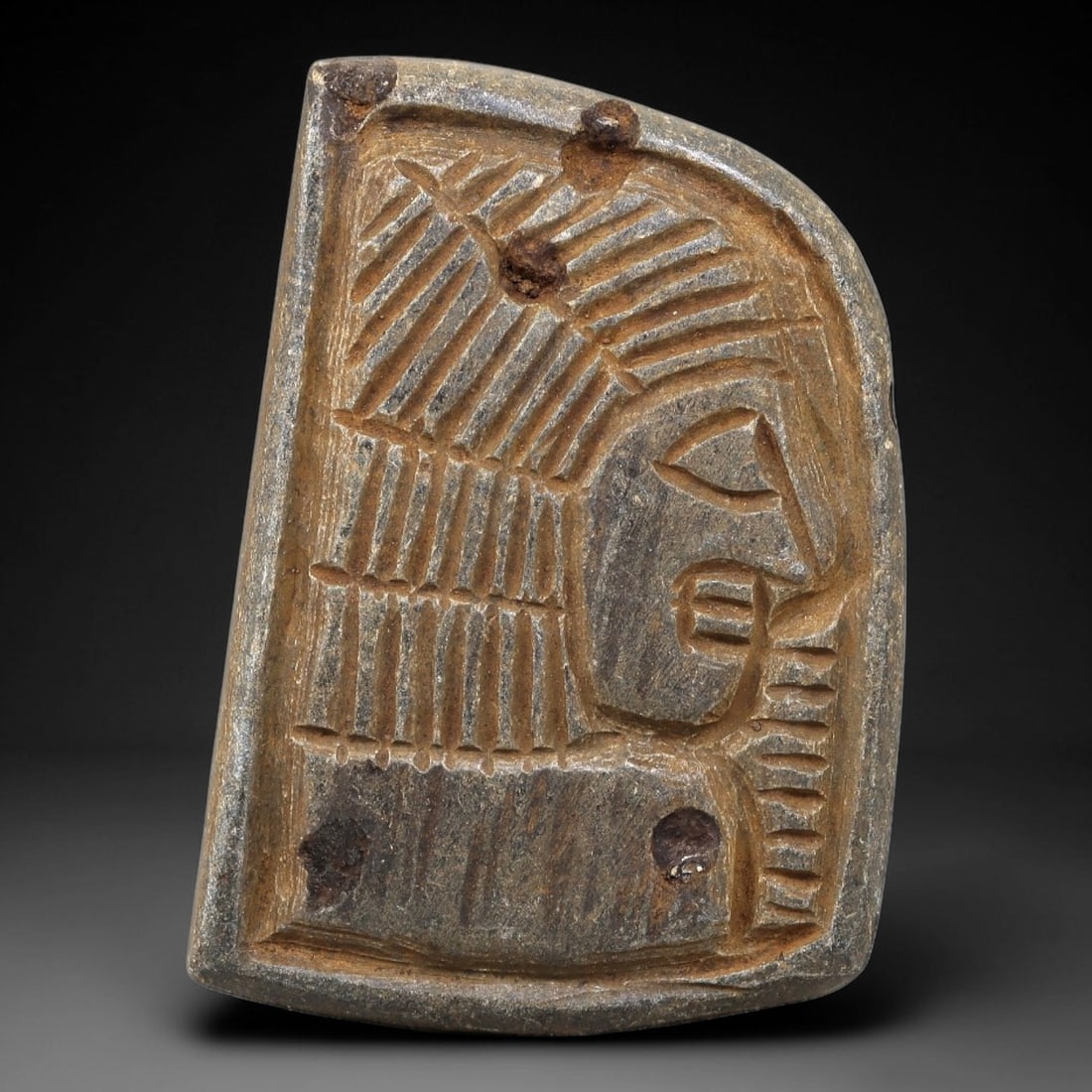 Ancient Stone Plaque Relief - Near Eastern Human Head Figurine, 63BE (1 of 2)