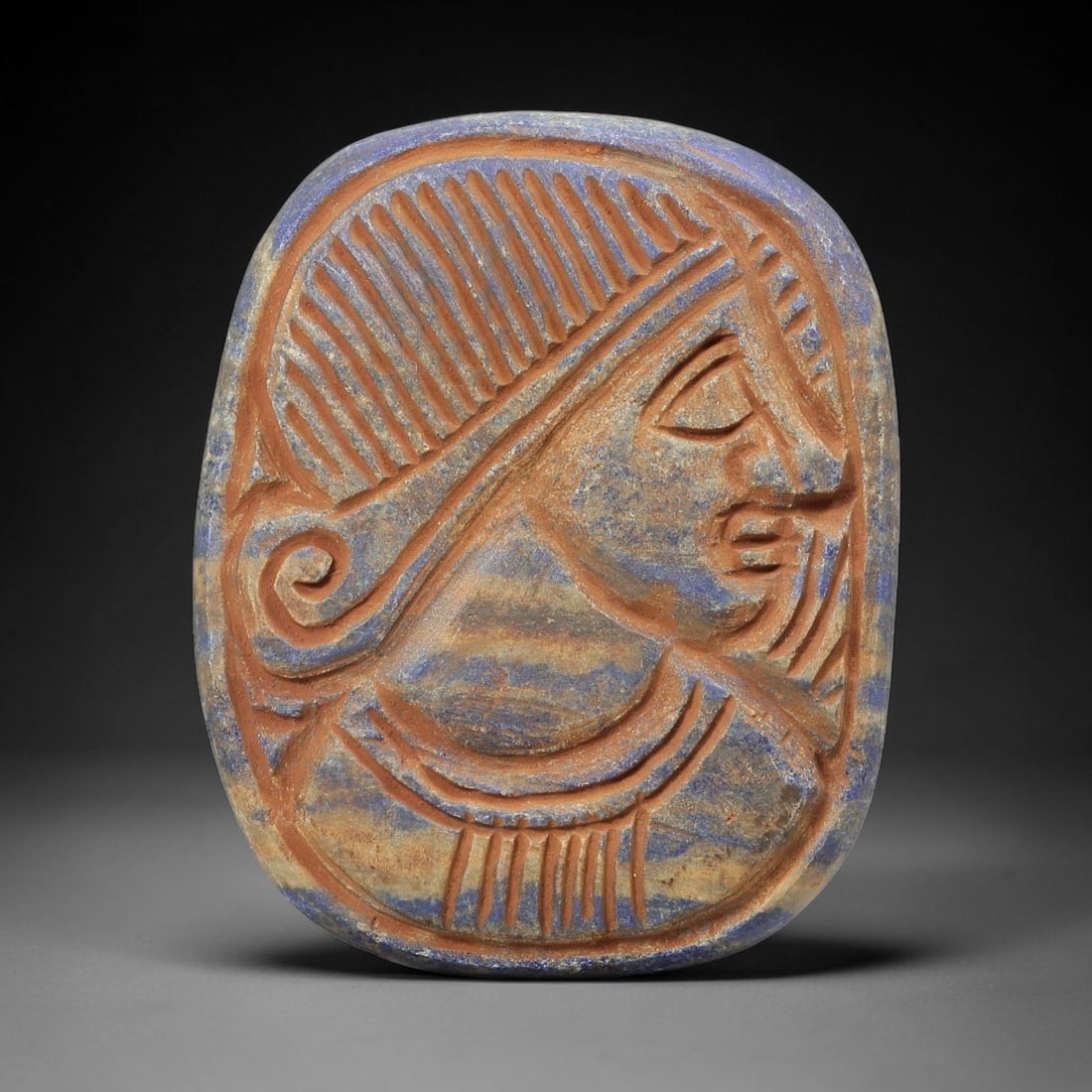 Near Eastern Lapis Lazuli Plaque - Tribal Art Figure Bust Relief, 98BF (1 of 2)