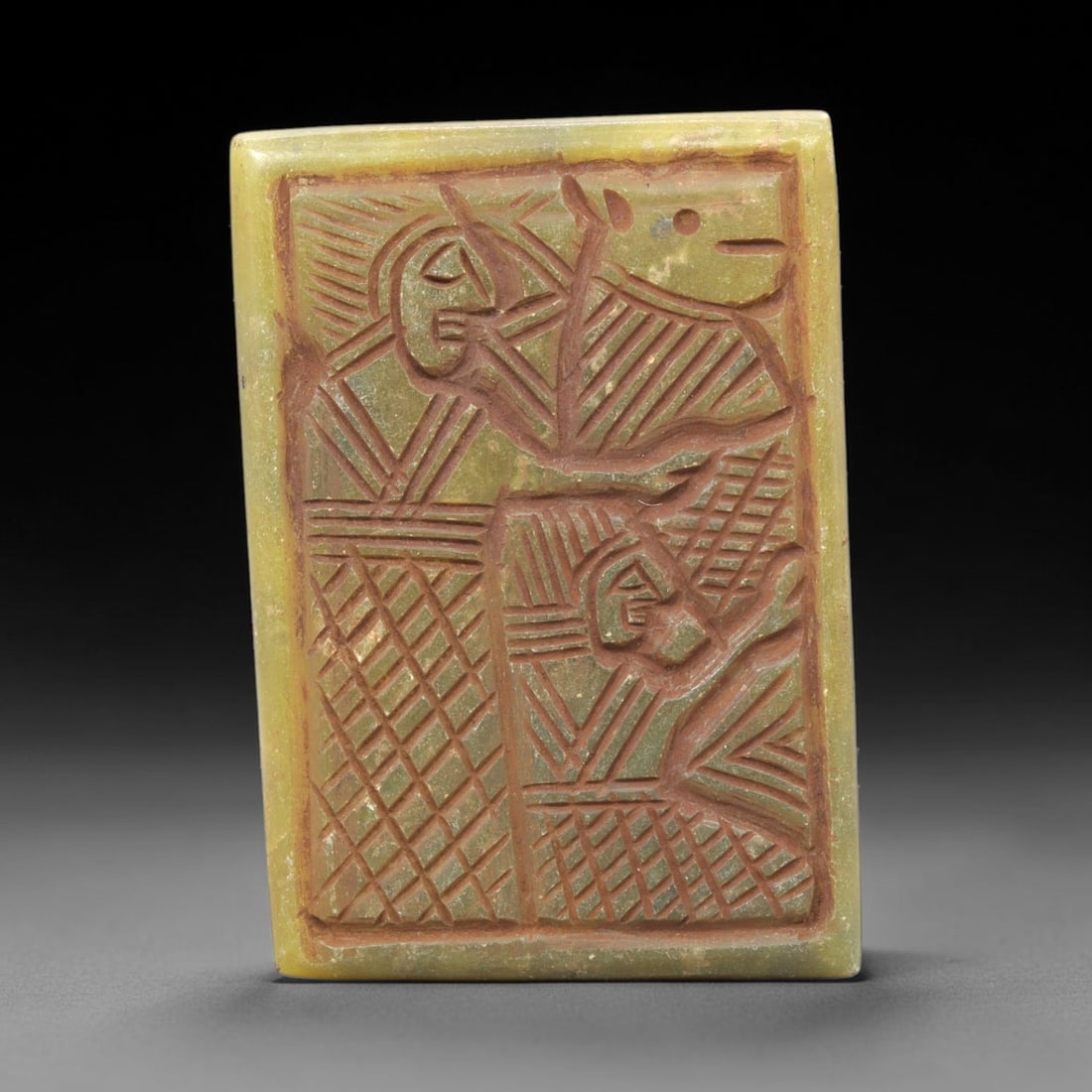 Near Eastern Serpentine Plaque - Tribal Art Two Figure Relief, 63ZY (1 of 2)