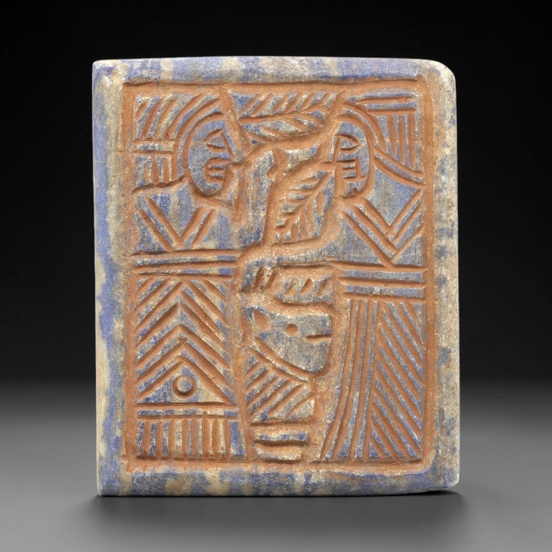 Near Eastern Lapis Lazuli Plaque - Tribal Art Two Figure Relief, 5ZA (1 of 2)