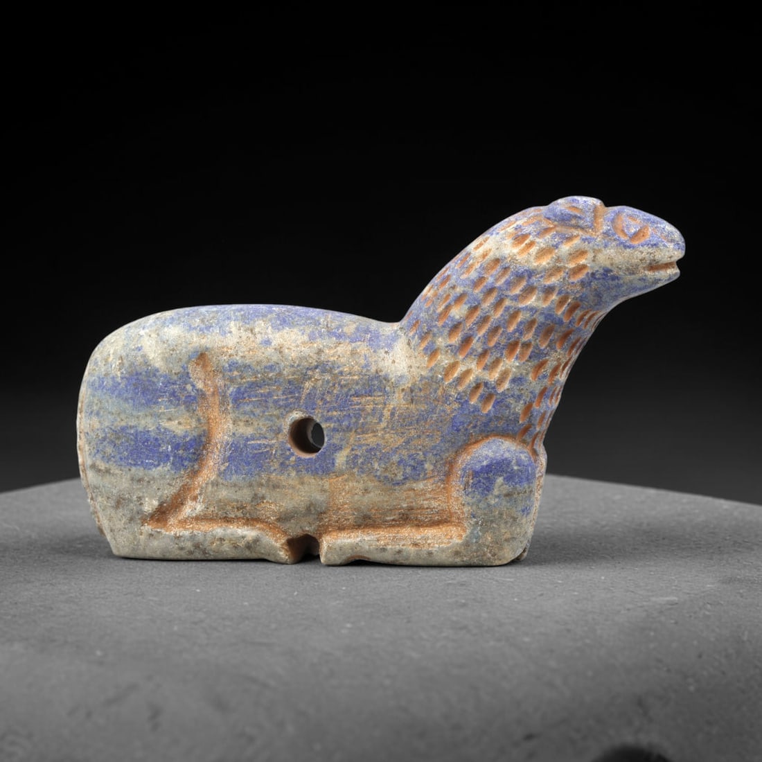 Near Eastern Lapis Lazuli Plaque - Tribal Art Zoomorphic Feline Amulet, 27ZA (1 of 2)