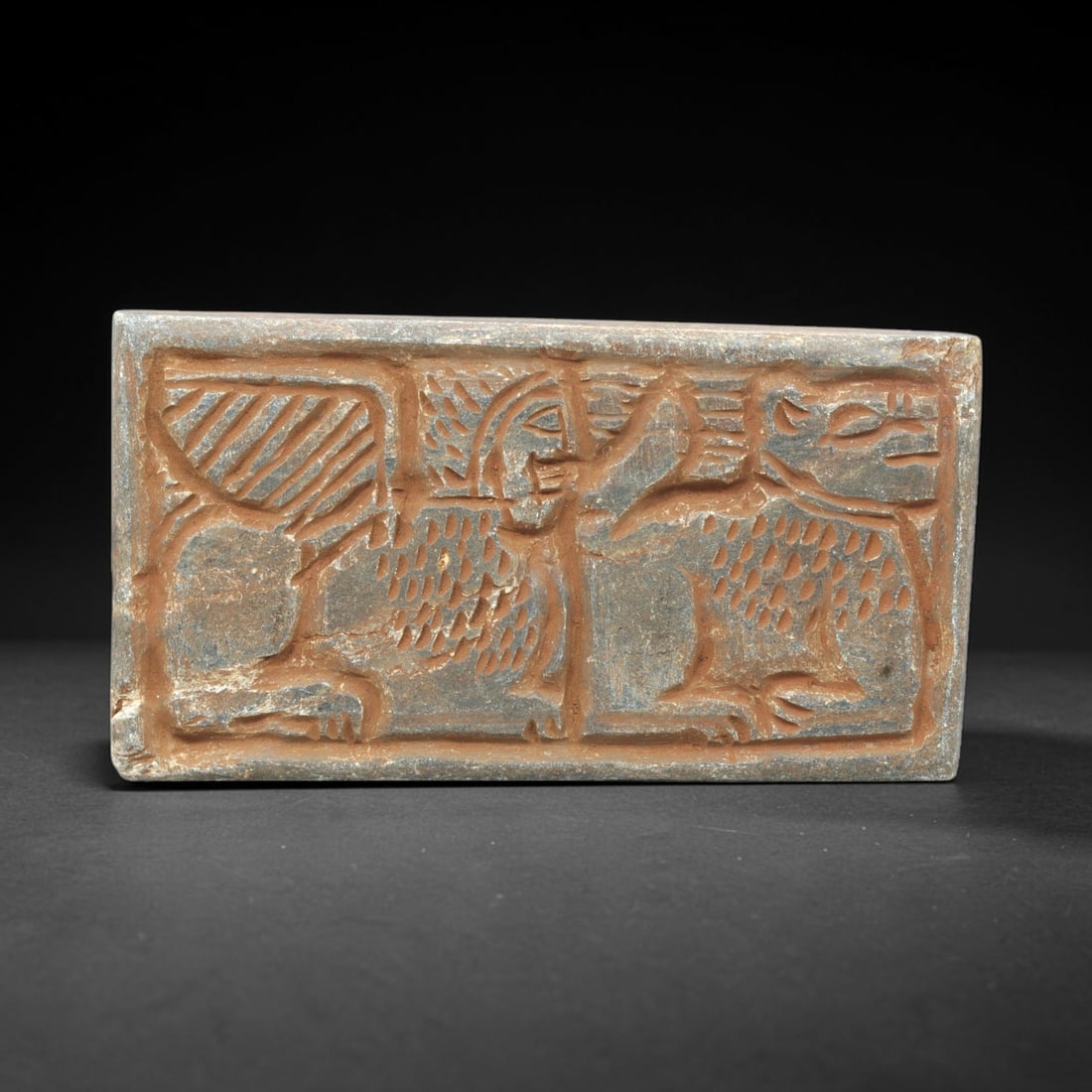 Near Eastern Schist Plaque - Tribal Art Figure & Two Animal Relief, 21ZA (1 of 2)
