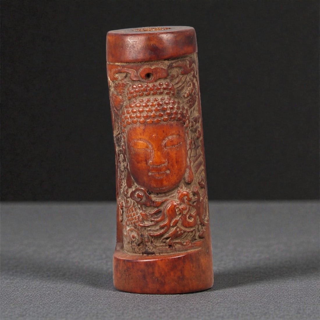 A Chinese Carved Bone Cylindrical Container with Buddhist Head and Dragon Motifs, 20th Century, 89FC (1 of 3)
