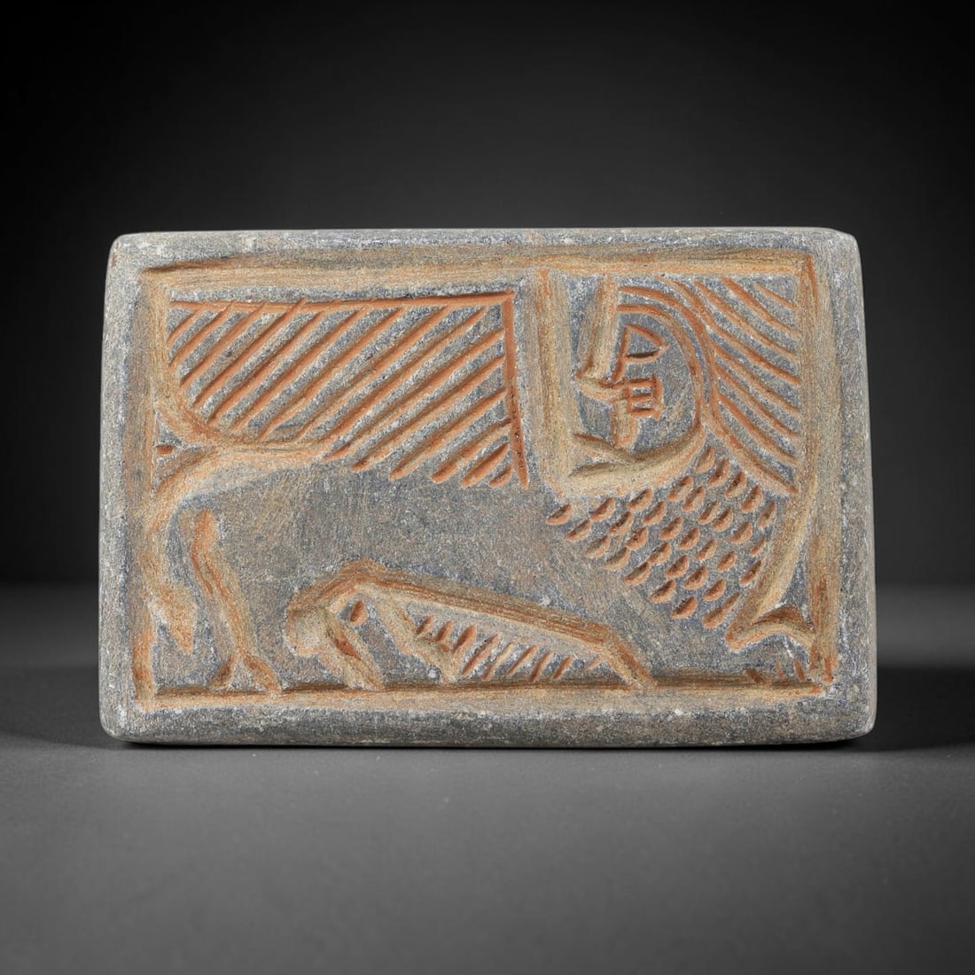 Near Eastern Schist Plaque - Tribal Art Lamassu Figure Relief, 9BG (1 of 2)