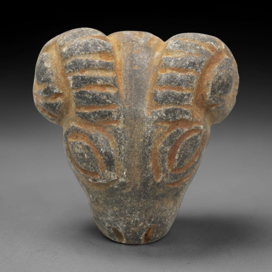 Ancient Stone Ram Head Amulet - Near Eastern Zoomorphic Protective Figurine, 5ZR (1 of 2)