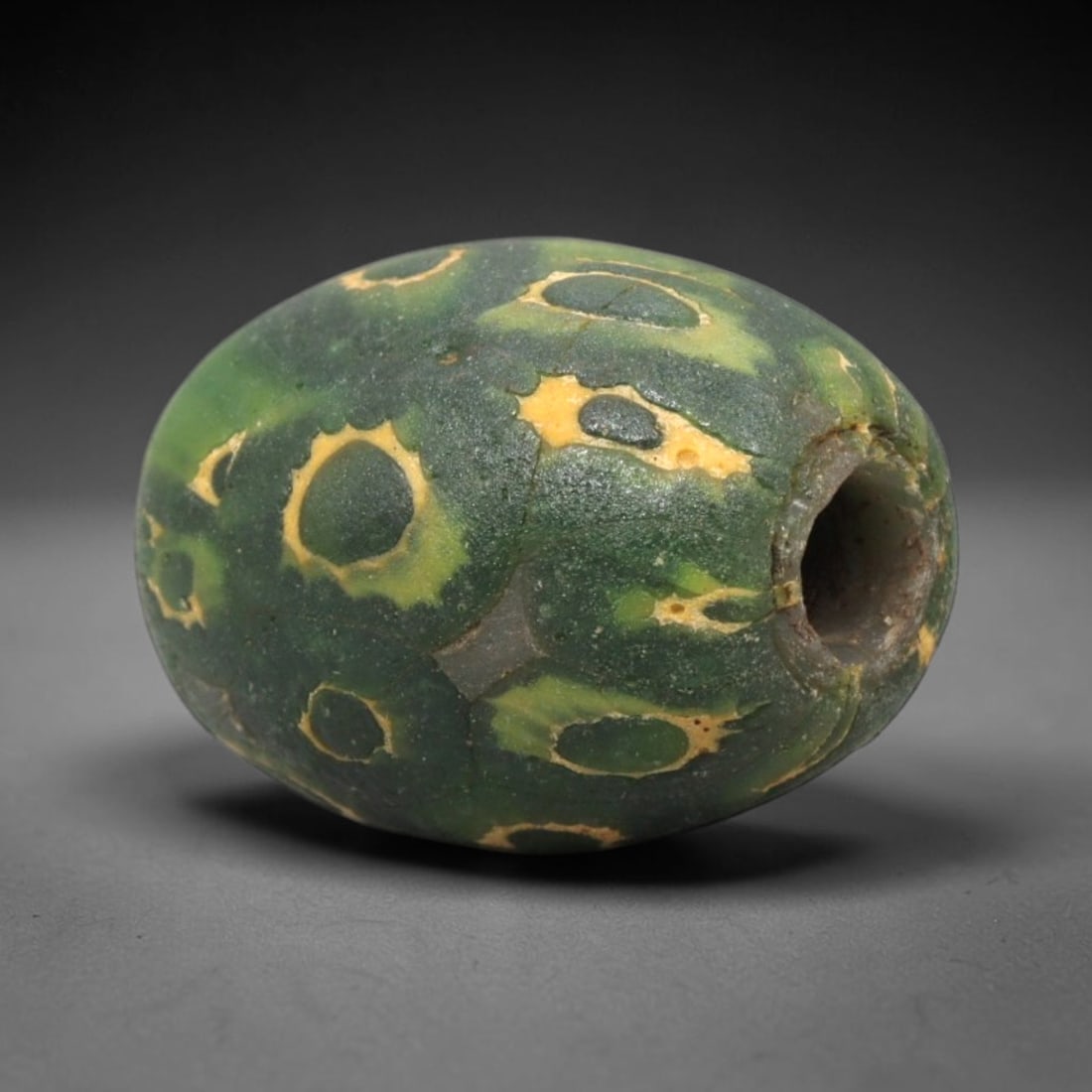 Ancient Roman Core-Formed Glass Bead - Green Eye Pattern Amulet, 70WD (1 of 2)