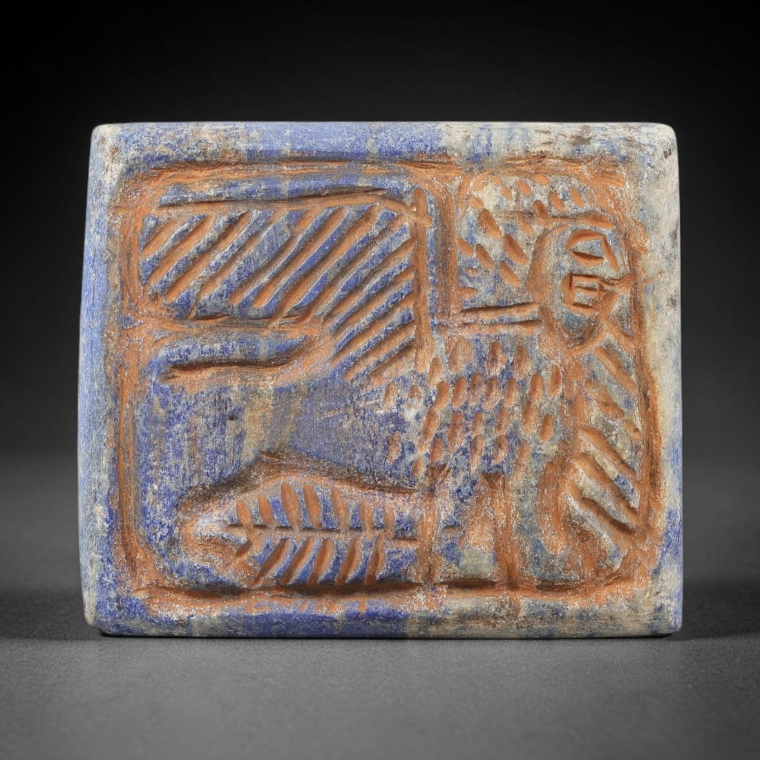 Near Eastern Lapis Lazuli Plaque - Tribal Art Figure & Animal Relief, 2BG (1 of 2)