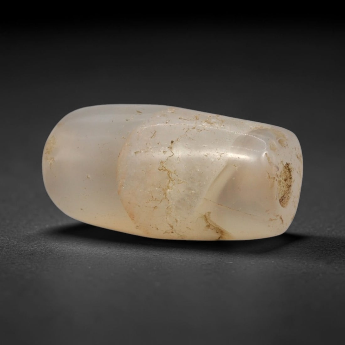 Ancient Agate Bead - Western Asiatic Silk Road Amulet, 71XW: This bead is crafted from translucent milky agate with subtle internal banding and a soft pale base, characteristic of ancient lapidary craftsmanship from the Western Asiatic and Silk Road cultural sp