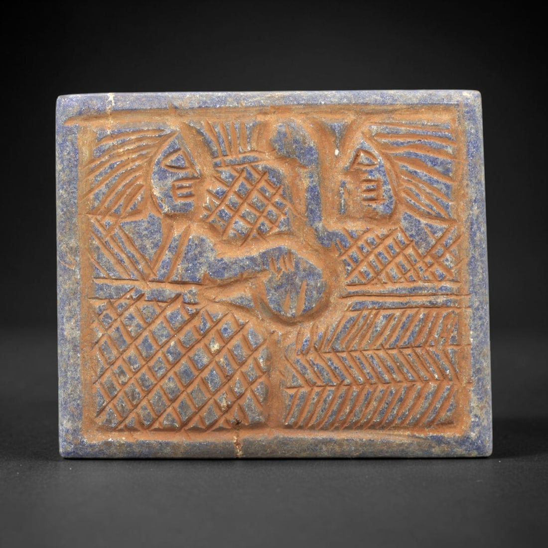 Near Eastern Lapis Lazuli Plaque - Tribal Art Two Figure Relief, 43ZY (1 of 2)