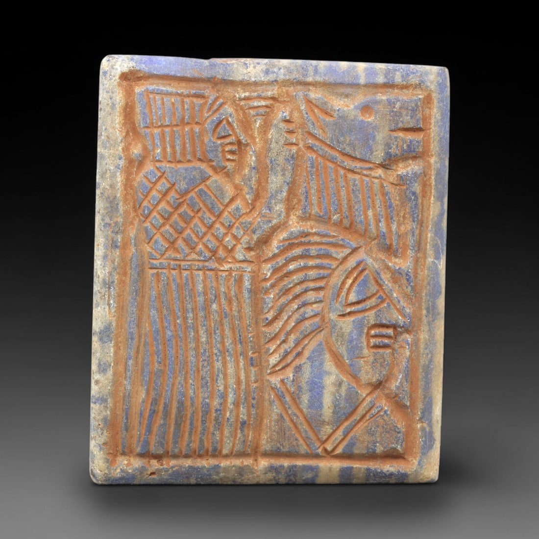 Near Eastern Lapis Lazuli Plaque - Tribal Art Figure & Animal Relief, 12ZA (1 of 2)