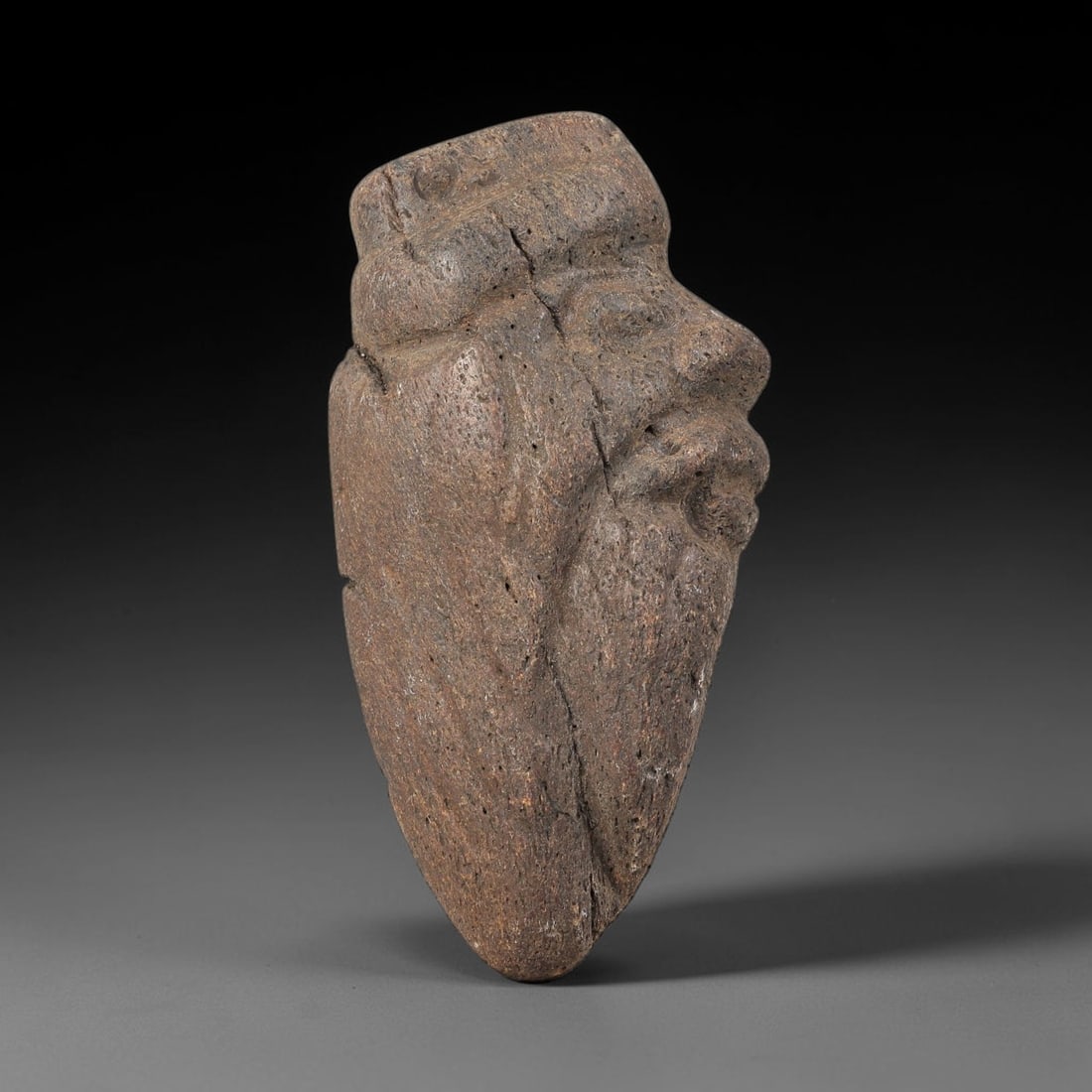 Ancient Stone Maskette - Near Eastern Bearded Head, 37WJ (1 of 2)