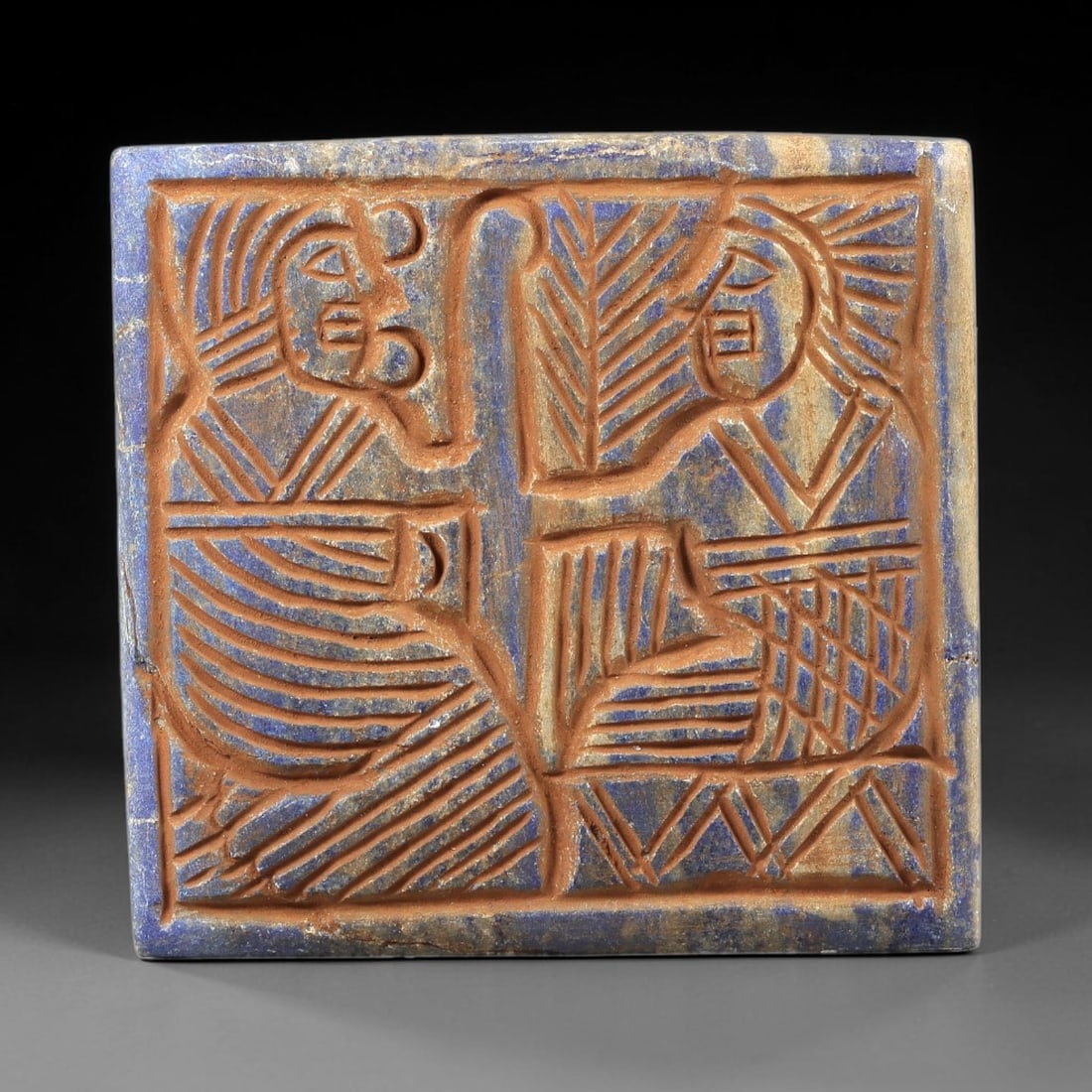 Near Eastern Lapis Lazuli Plaque - Tribal Art Two Figure Relief, 72BG (1 of 2)