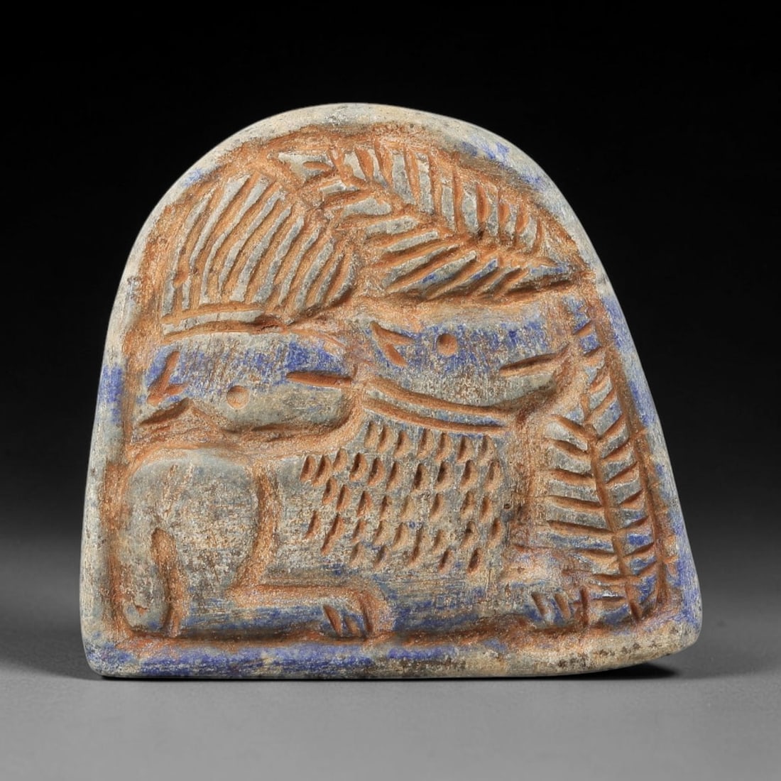 Near Eastern Lapis Lazuli Plaque - Tribal Art Two Animal Relief, 97BF (1 of 2)
