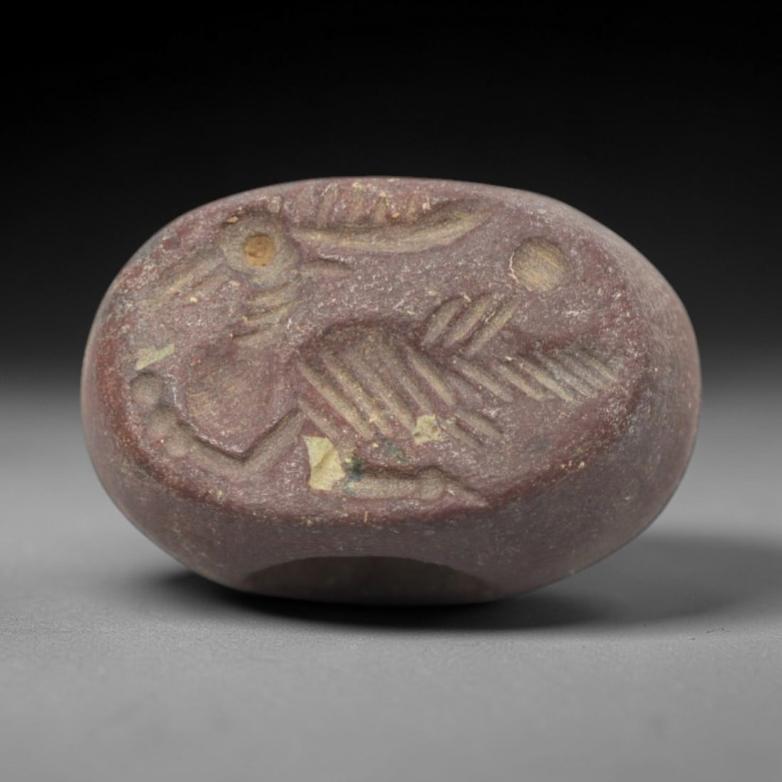 Ancient Stone Hemispherical Stamp Seal - Near Eastern Bird Figure, 62ZS (1 of 2)