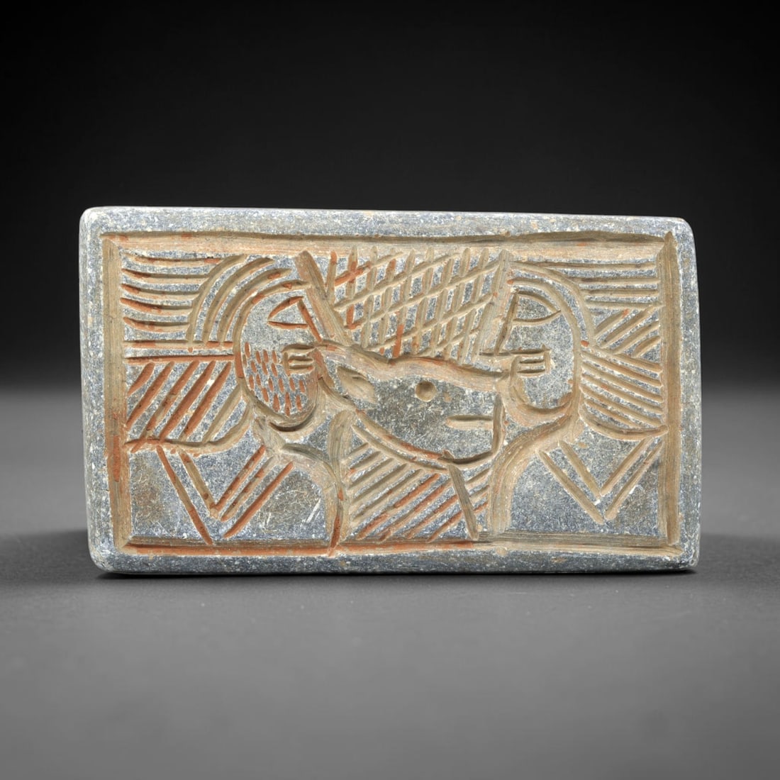 Near Eastern Schist Plaque - Tribal Art Two Figure & Animal Relief, 4ZA (1 of 2)