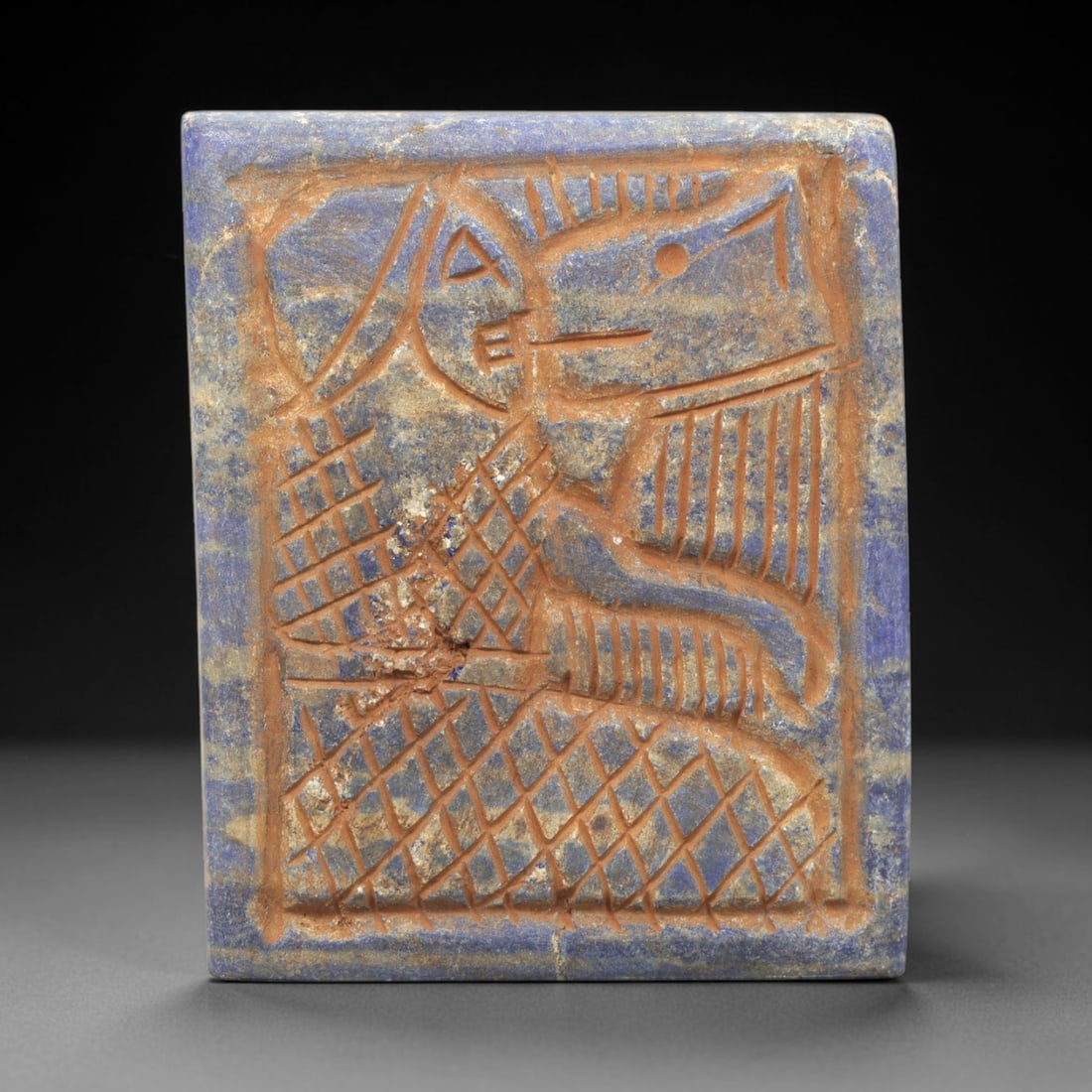 Near Eastern Lapis Lazuli Plaque - Tribal Art Figure & Animal Relief, 8ZA (1 of 2)
