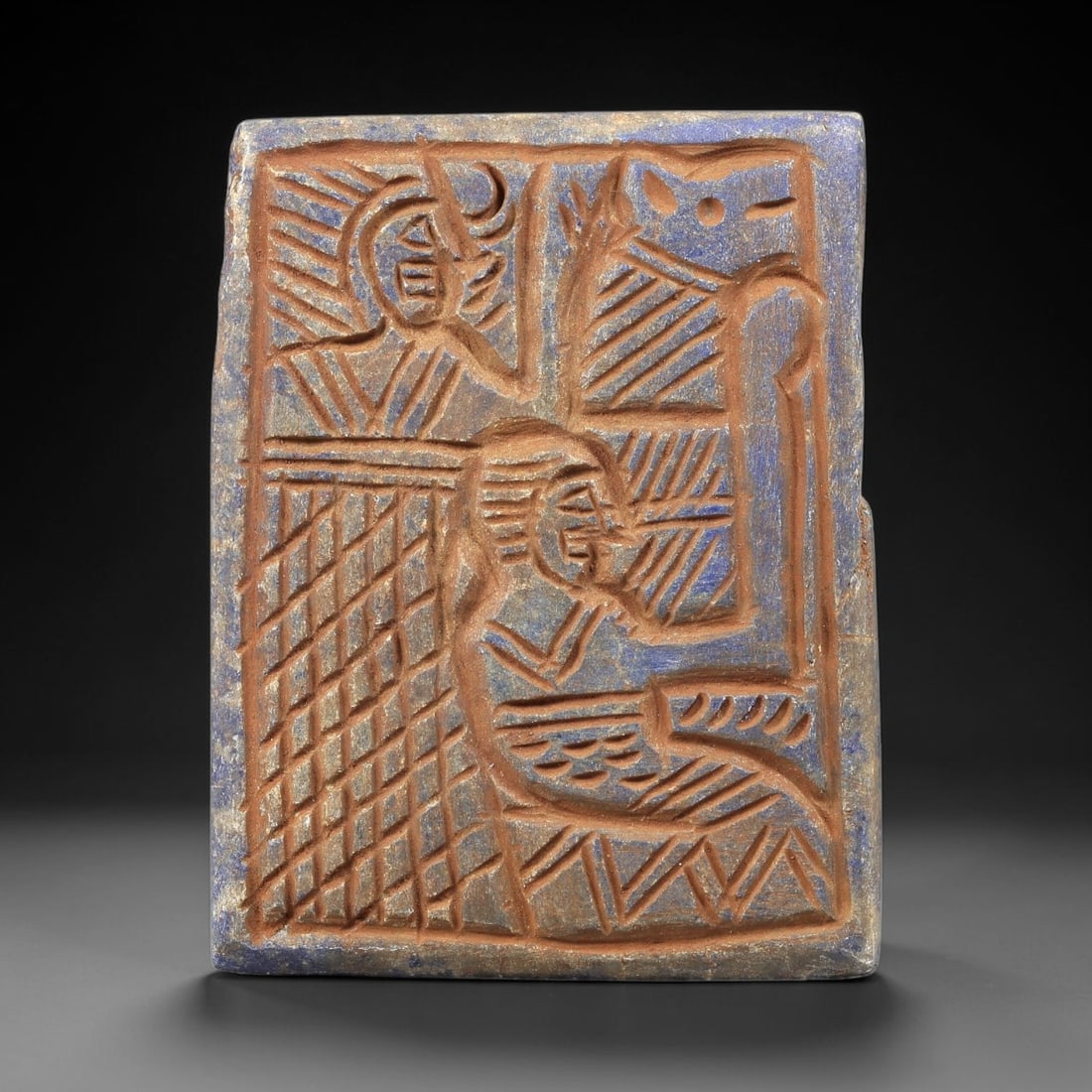 Near Eastern Lapis Lazuli Plaque - Tribal Art Figure Relief, 50BG (1 of 2)