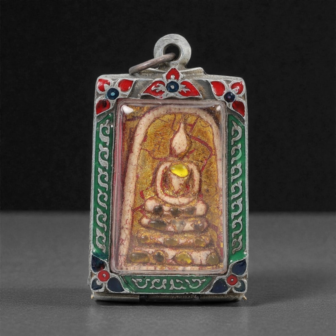 A Thai Buddha Amulet with Enameled Metal Frame, 20th Century, 41ZH (1 of 2)
