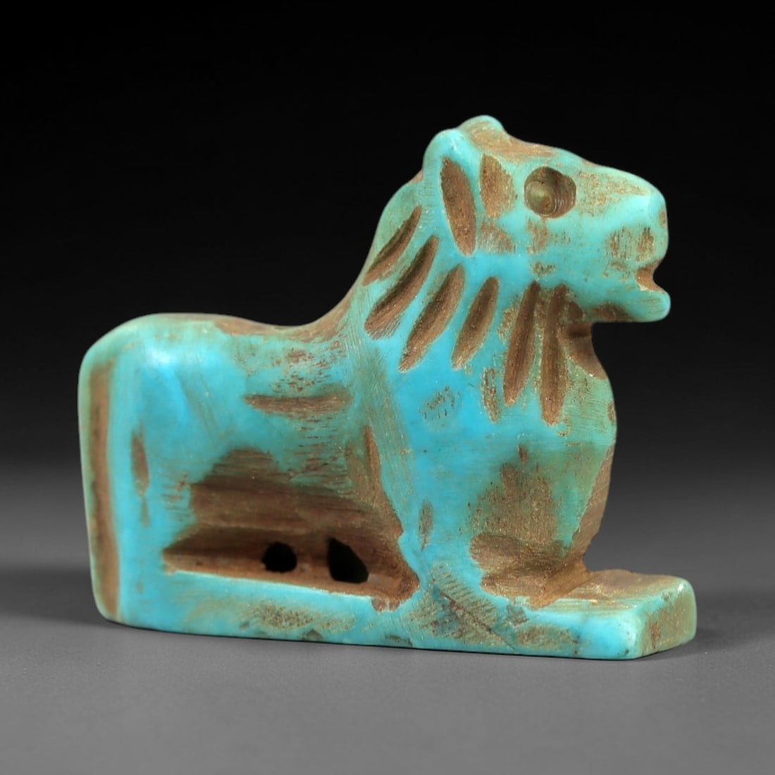 Ancient Turquoise Lion Amulet - Egyptian/Near Eastern Ritual Pendant, 47AN (1 of 2)
