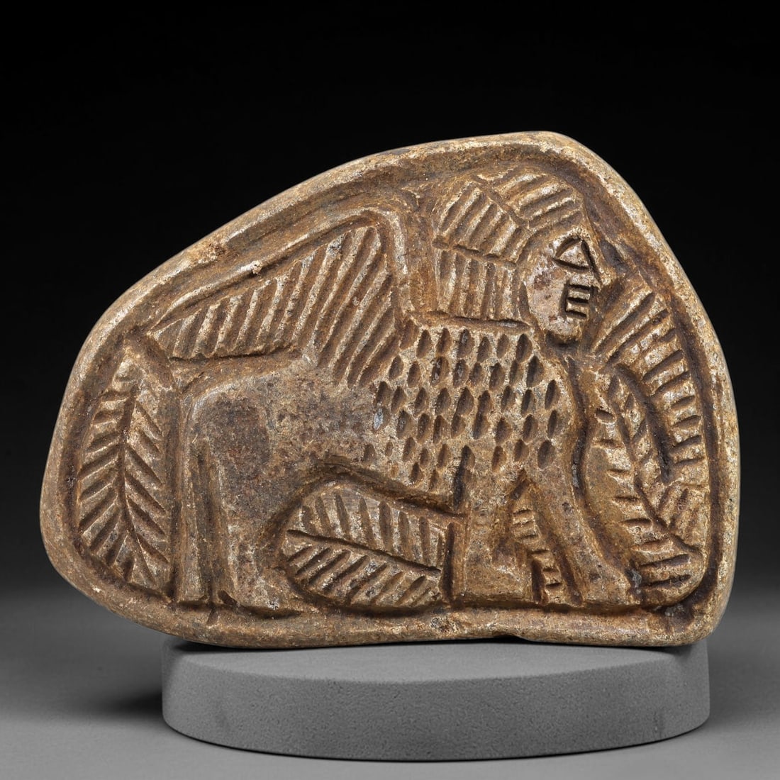 Ancient Stone Plaque Relief - Near Eastern Sphinx Figurine, 69BE (1 of 2)