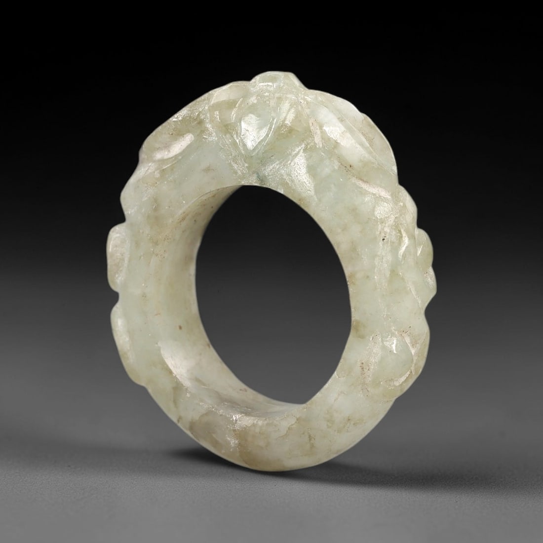A Chinese Jadeite Jade Floral-Form Ring, Qing Dynasty, 65FS (1 of 1)