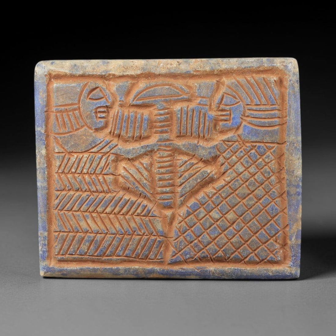Near Eastern Lapis Lazuli Plaque - Tribal Art Two Figure Relief, 4BG (1 of 2)