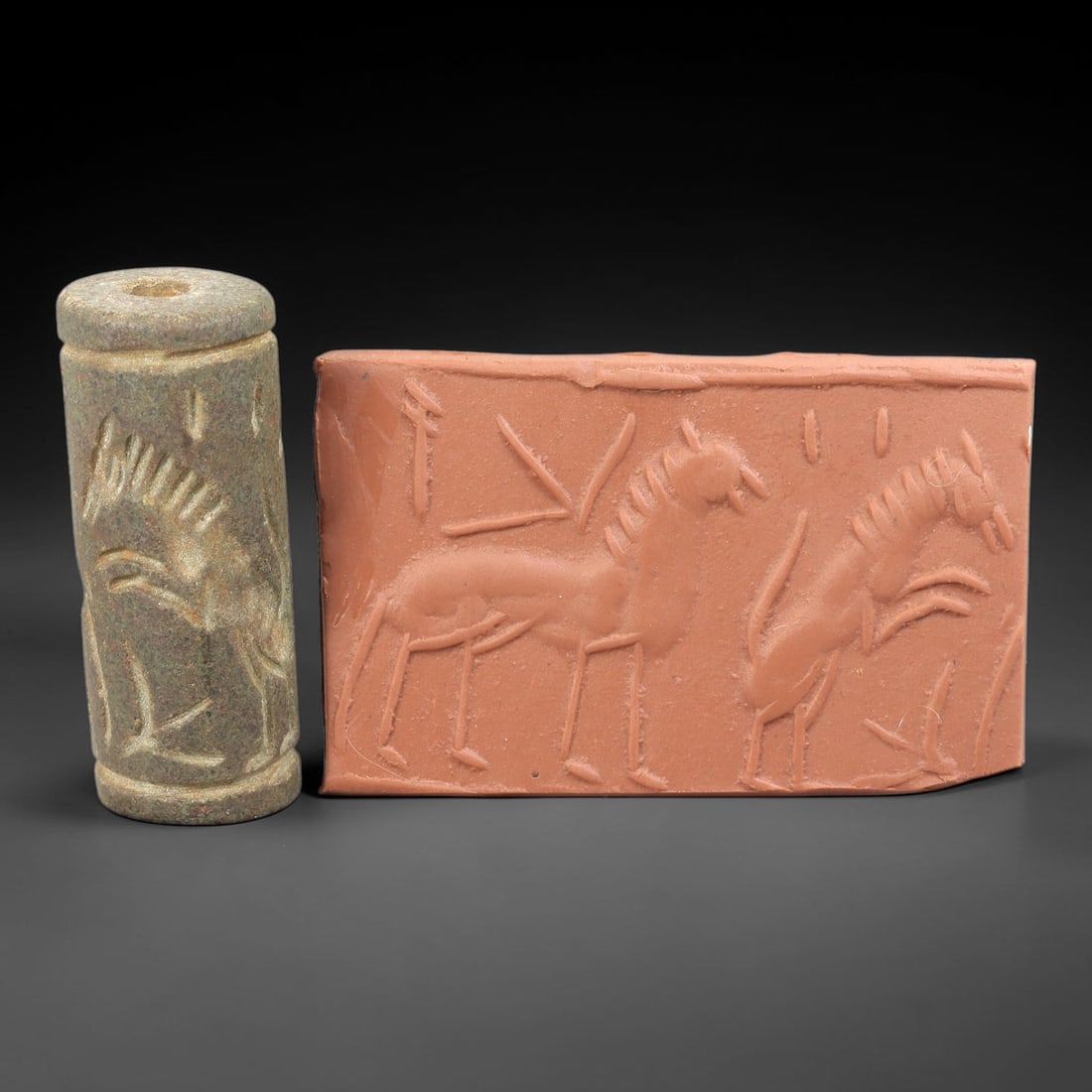 Ancient Stone Cylinder Seal - Mesopotamian Amulet Relic, 9BH (1 of 2)